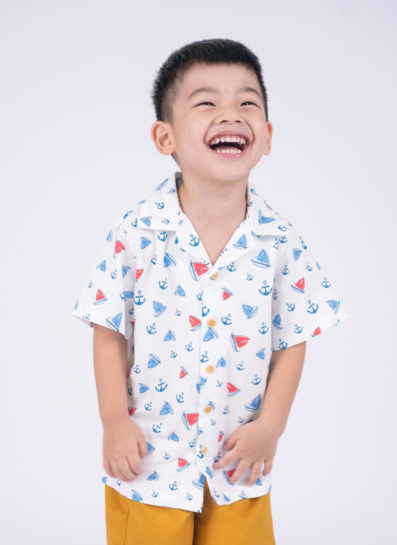Aloha Shirt - Sailboat & Anchor (White)