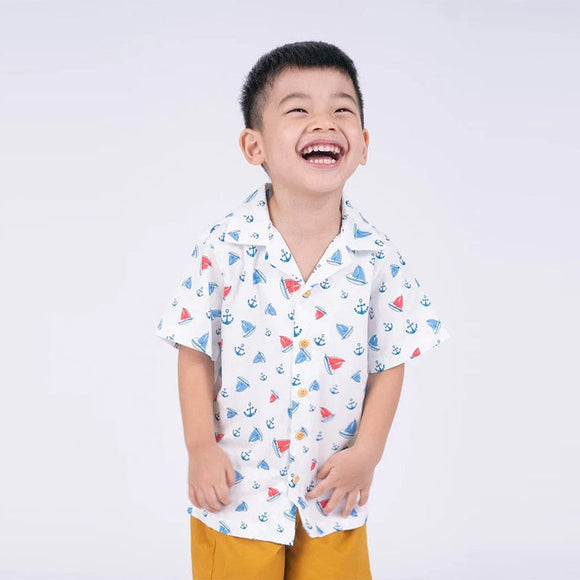 Aloha Shirt - Sailboat & Anchor (White)