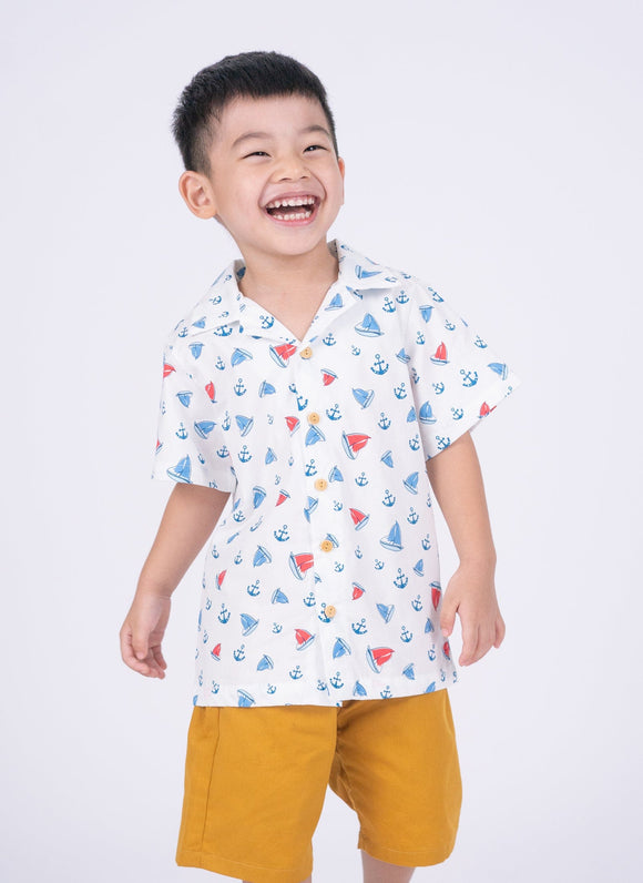 Aloha Shirt - Sailboat & Anchor (White)
