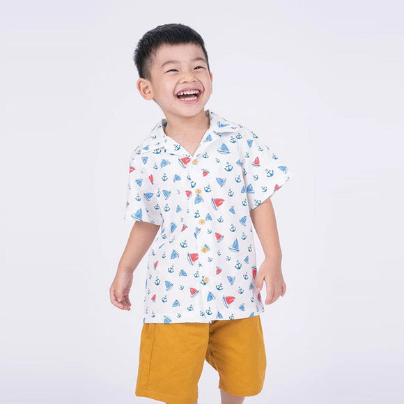 Aloha Shirt - Sailboat & Anchor (White)