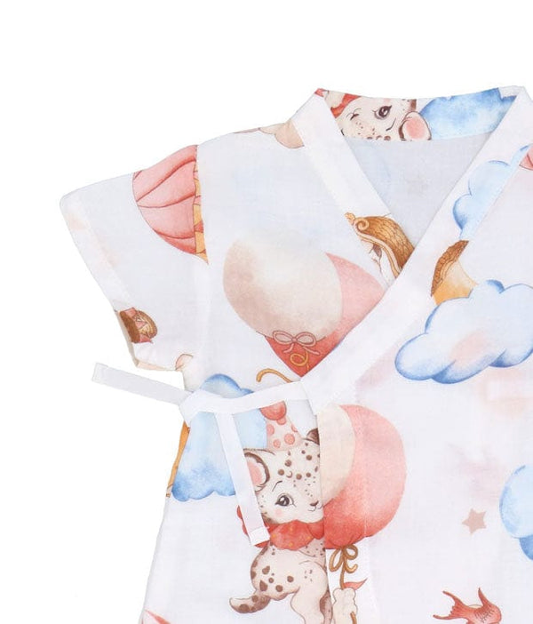 Animals in Hot Air Balloon Cotton Kimono Style Onesie