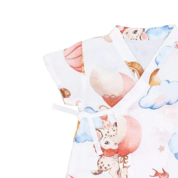 Animals in Hot Air Balloon Cotton Kimono Style Onesie