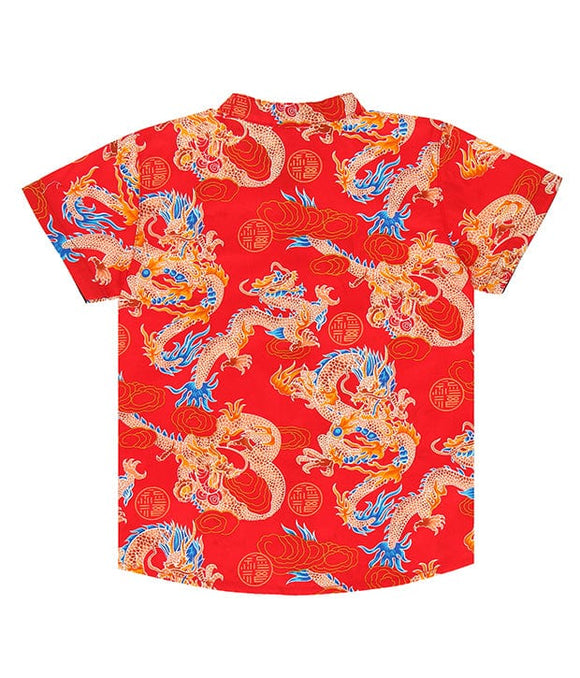 Mandarin Collar Shirt - Auspicious Dragon (Red)