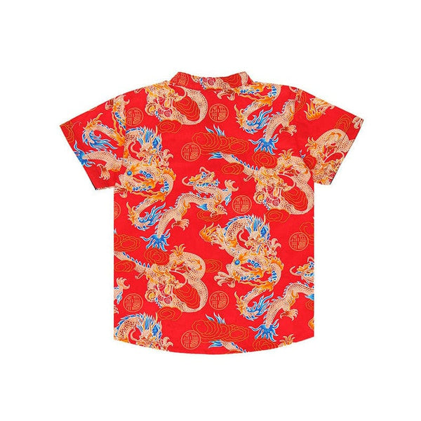 Mandarin Collar Boy Shirt - Auspicious Dragon (Red)