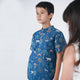 Mandarin Collar Boy Shirt - Animals in Autumn (Blue)
