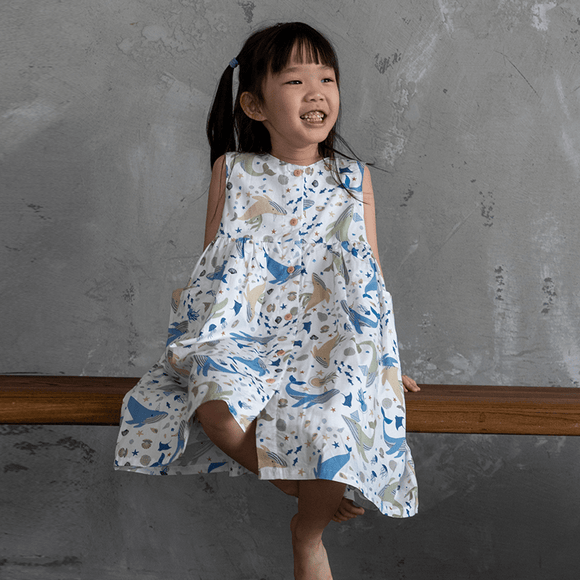 Button Down Ocean Wonderland Dress - (White)