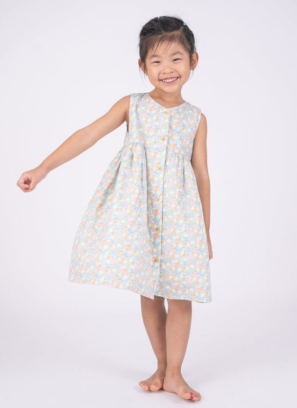 Button Down Petite Fleur Girl Dress - (Light Blue)