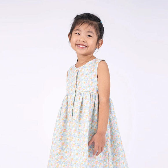 Button Down Petite Fleur Girl Dress - (Light Blue)