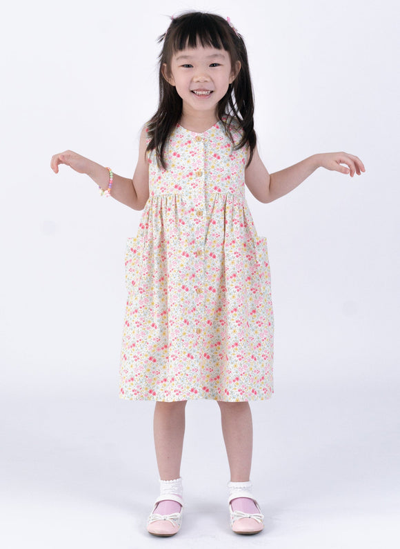 Button Down Petite Fleur Girl Dress - (White)