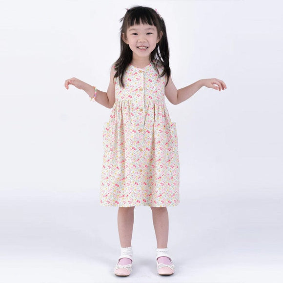 Button Down Petite Fleur Girl Dress - (White)