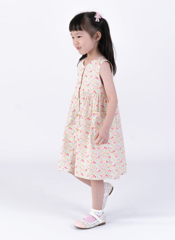 Button Down Petite Fleur Girl Dress - (White)