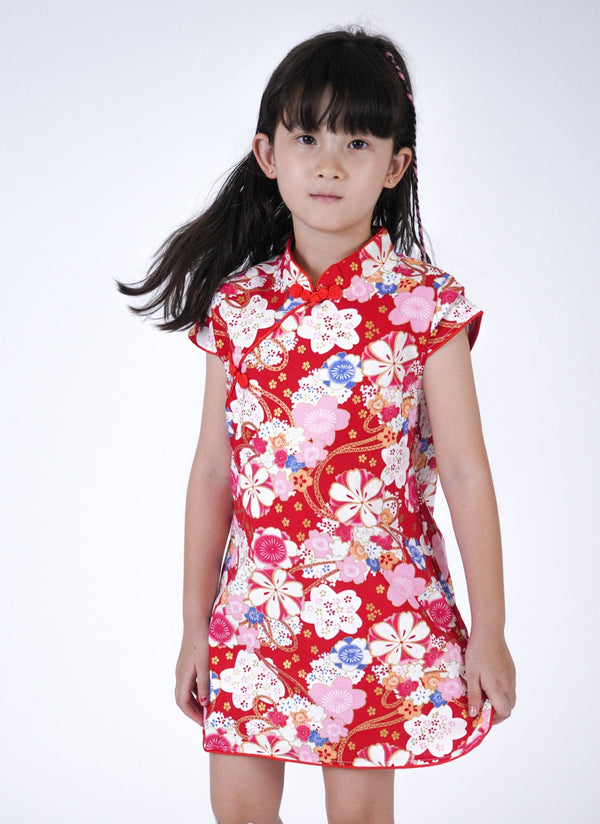 Big Red Sakura Flower Qipao