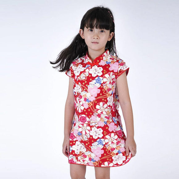 Big Red Sakura Flower Qipao