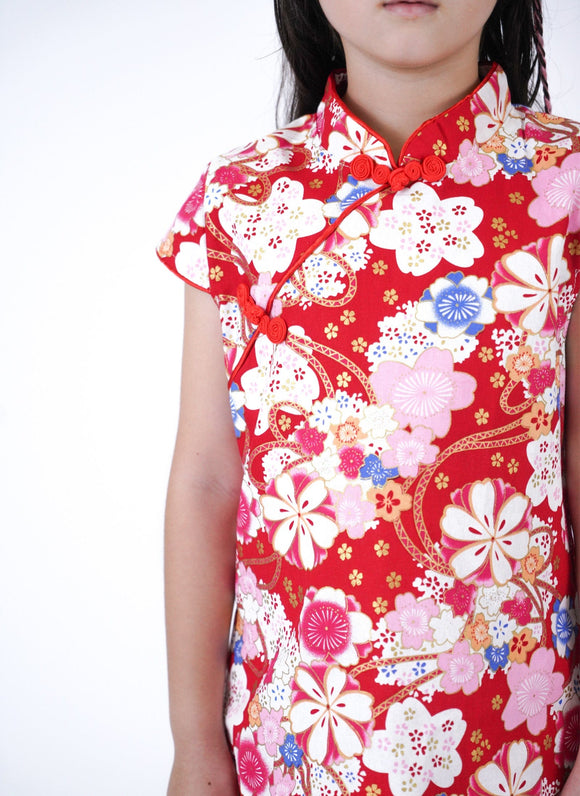 Big Red Sakura Flower Qipao