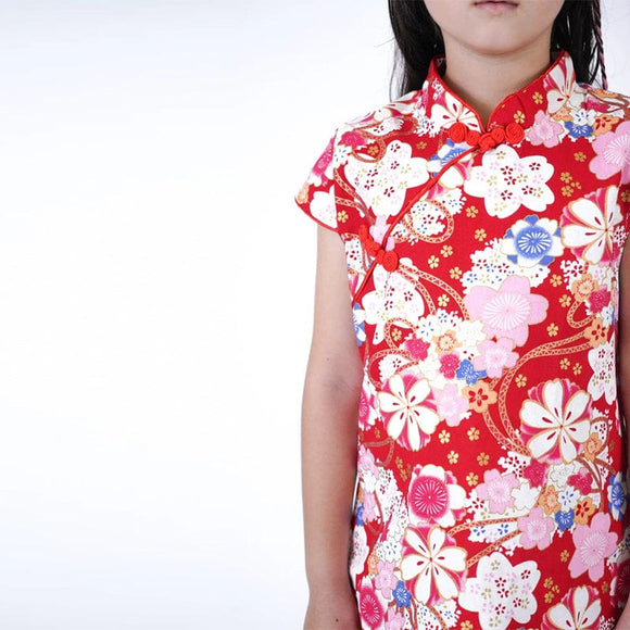 Big Red Sakura Flower Qipao