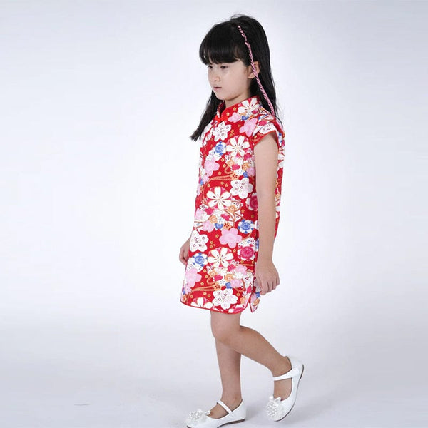 Big Red Sakura Flower Qipao