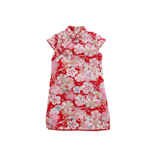 Big Red Sakura Flower Qipao