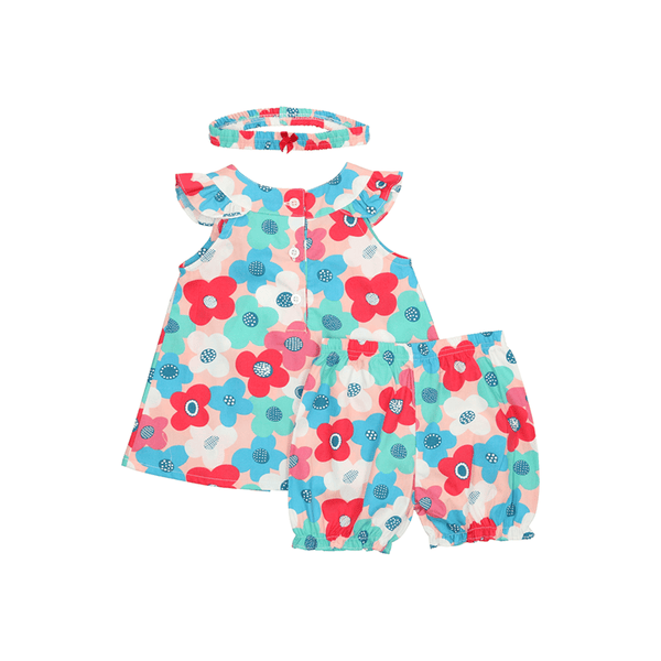 Big Colourful Flowers Baby Girl 2pc Set - (Orange)
