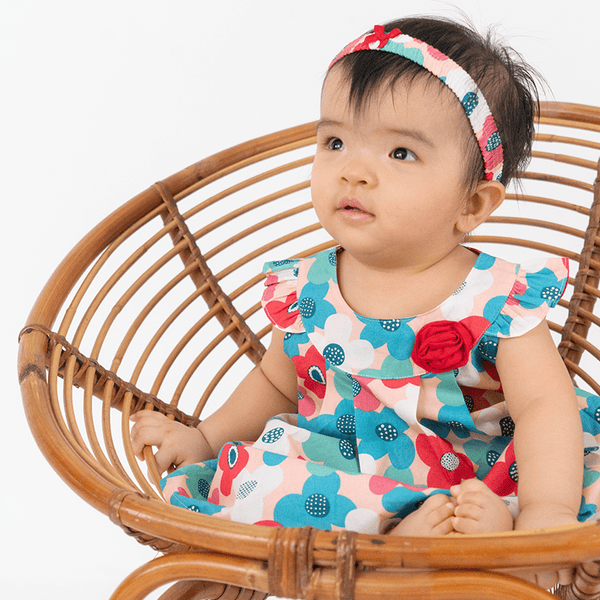 Big Colourful Flowers Baby Girl 2pc Set - (Orange)