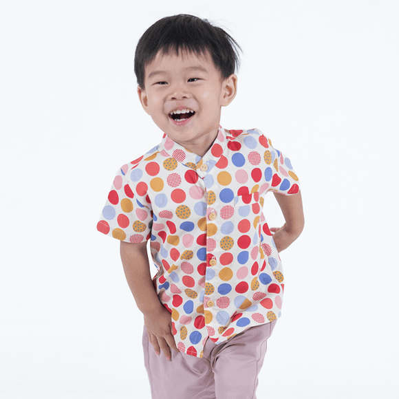 Boy Shirt Mandarin Collar - Colourful Maru (Red)