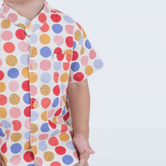 Boy Shirt Mandarin Collar - Colourful Maru (Red)