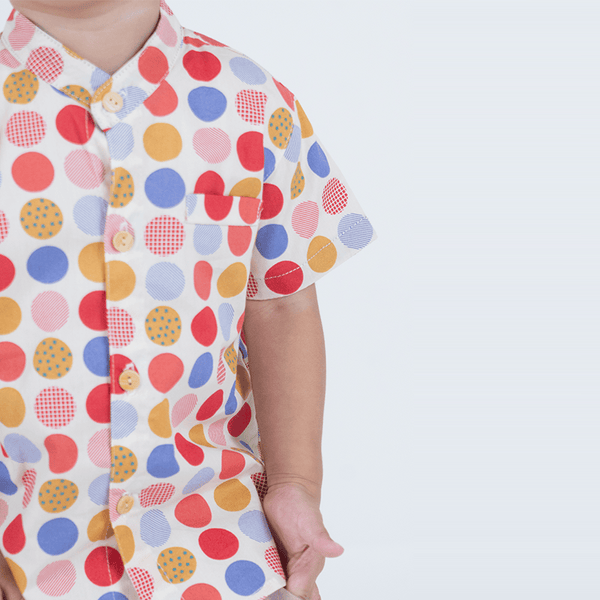 Boy Shirt Mandarin Collar - Colourful Maru (Red)