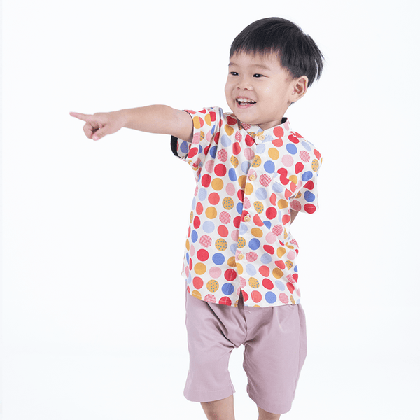 Boy Shirt Mandarin Collar - Colourful Maru (Red)