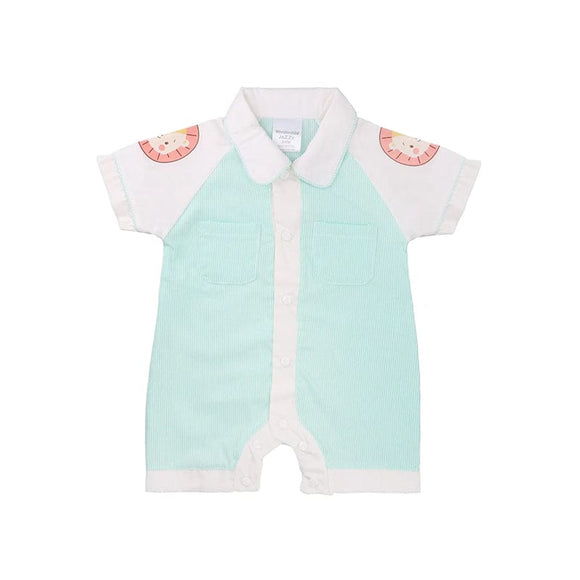 Brave Lion Stripey Green Baby Boy Cotton Onesie