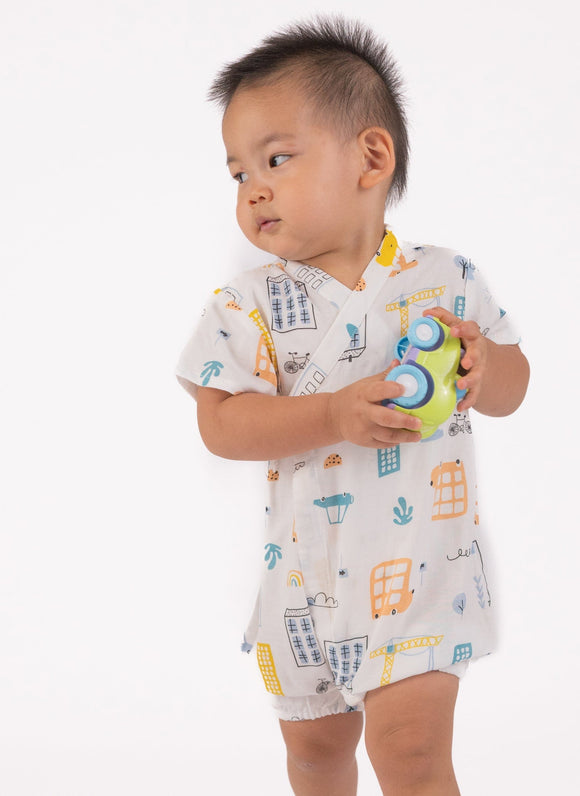 Vehicles & Buildings Cotton Kimono Style Onesie
