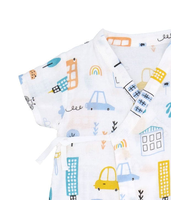 Vehicles & Buildings Cotton Kimono Style Onesie