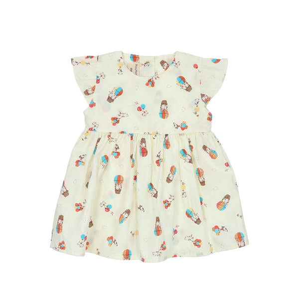 Bunnies In Hot Air Balloon Baby Doll Dress (Beige)