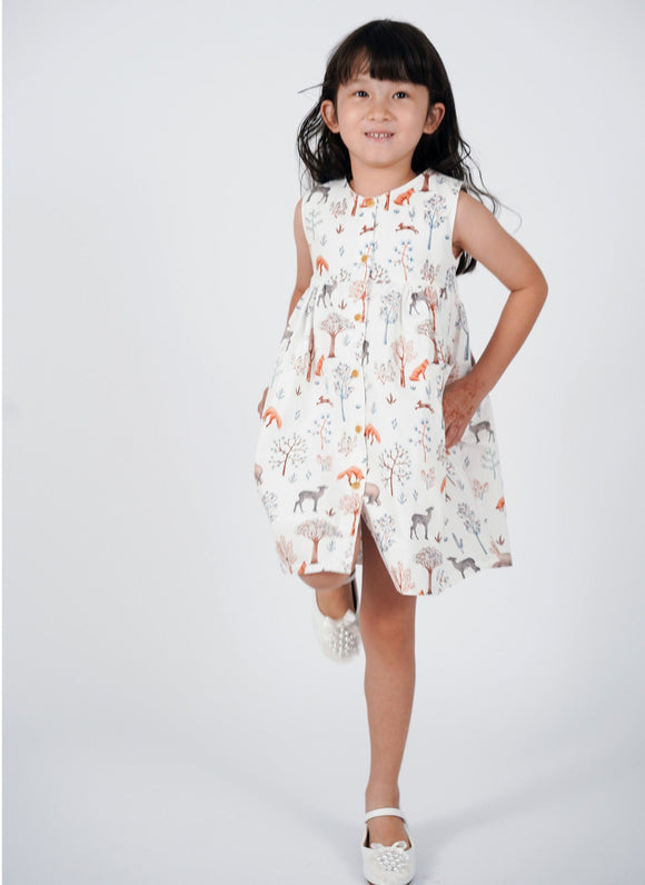 Button Down Animals In Autumn Dress - (White)