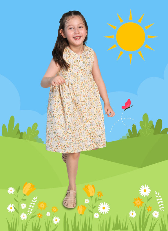Button Down Bunny & Berries Dress (yellow)