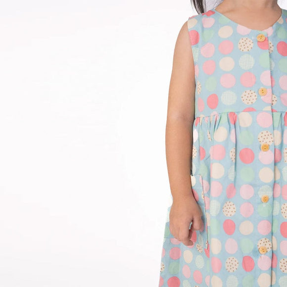Button Down Colourful Maru Girl Dress - (Blue)