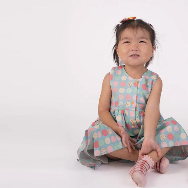 Button Down Colourful Maru Girl Dress - (Blue)