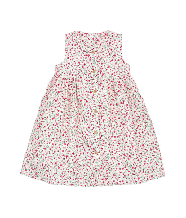 Button Down Ditsy Fleur Girl Dress - (White)
