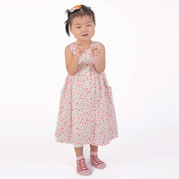Button Down Ditsy Fleur Girl Dress - (White)