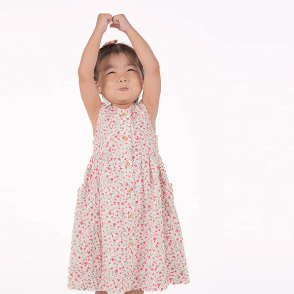 Button Down Ditsy Fleur Girl Dress - (White)