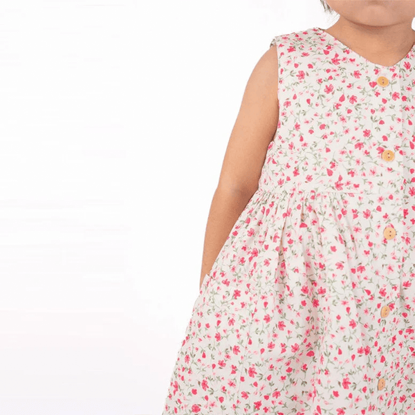 Button Down Ditsy Fleur Girl Dress - (White)