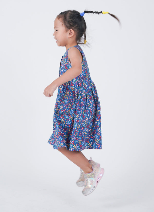 Button Down Ditsy Flower Dress - (Blue)