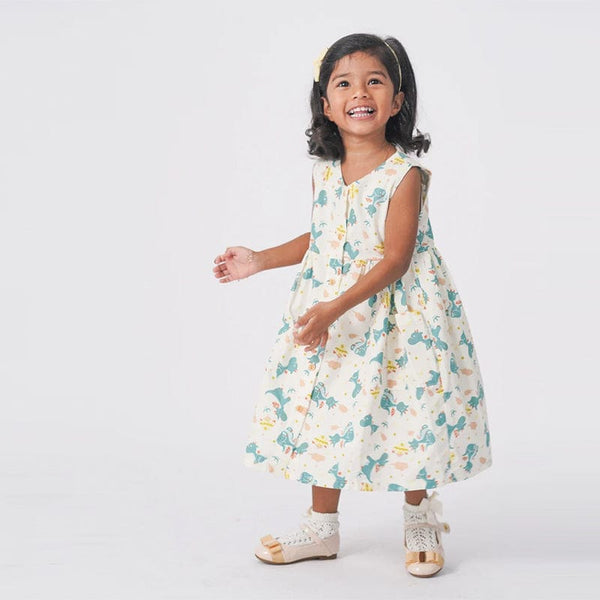 Button Down Dragons & Castles Girl Dress - (Beige)