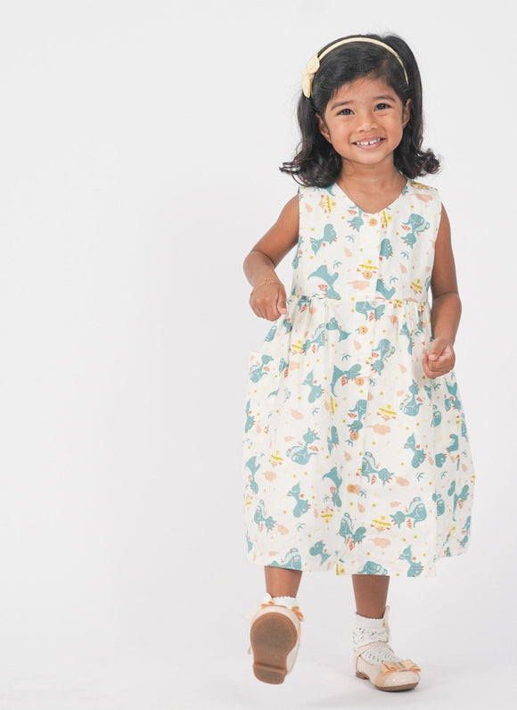 Button Down Dragons & Castles Dress - (Beige)