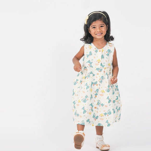 Button Down Dragons & Castles Girl Dress - (Beige)