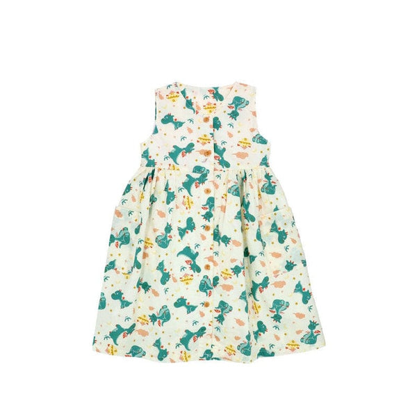 Button Down Dragons & Castles Girl Dress - (Beige)