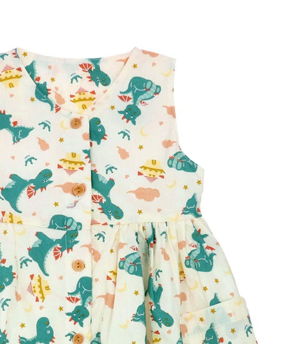 Button Down Dragons & Castles Dress - (Beige)