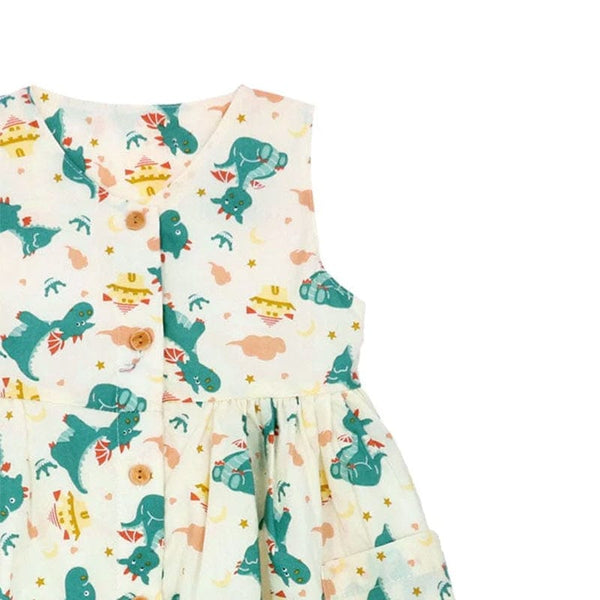 Button Down Dragons & Castles Girl Dress - (Beige)
