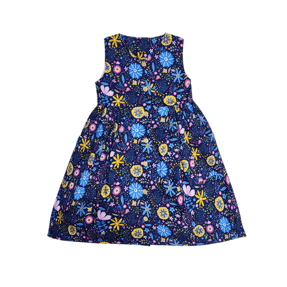 Button Down Flower Paradise Girl Dress (Navy Blue)