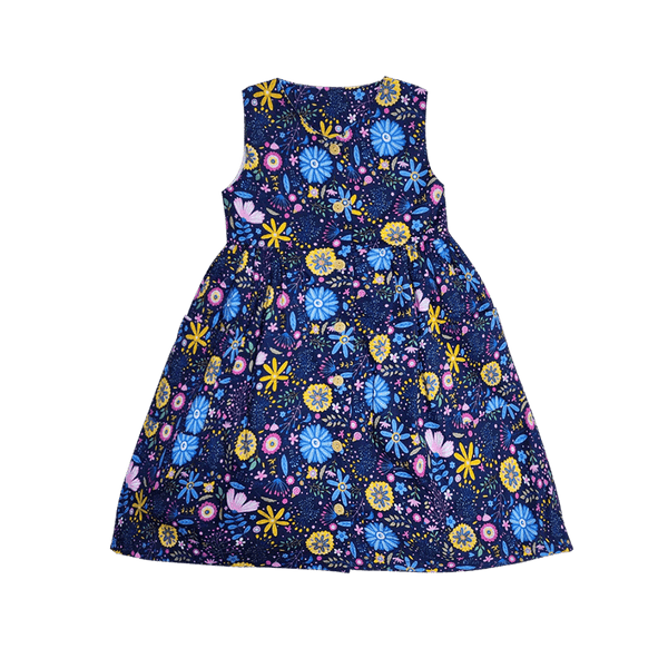 Button Down Flower Paradise Girl Dress (Navy Blue)