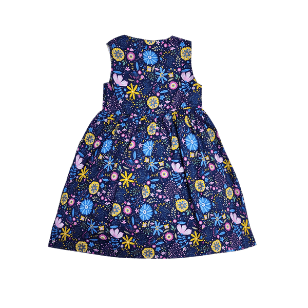 Button Down Flower Paradise Girl Dress (Navy Blue)