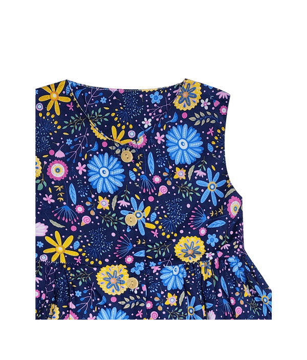 Button Down Flower Paradise Dress (Navy Blue)